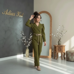 رامپر شیک دخترانه همراه با کمربند کنفی مدل سلین