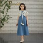 پیراهن شیک عیدانه بچگانه با قلاب بافی مدل نیلگون