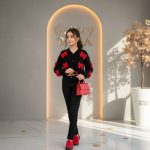 ژاکت کراپ شیک دخترانه مدل پاپیون قرمز
