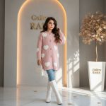 مانتو بافت شیک دخترانه مدل قلب سفید